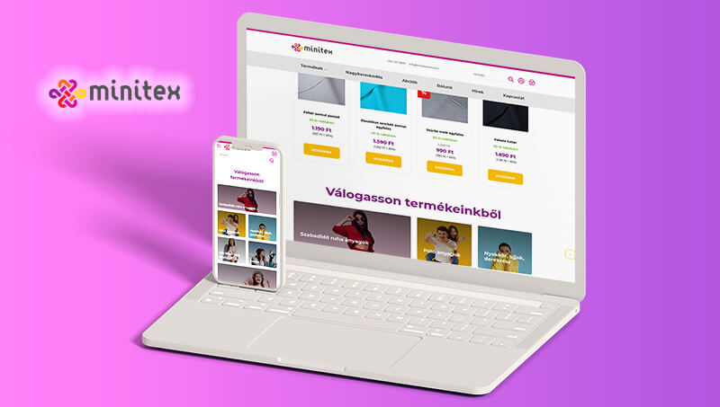 Minitex webáruház kialakítása. Tervezés, webdesign, programozás, webshop kialakítása, alapbeállítások.